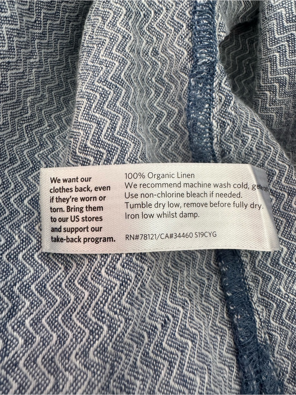 Eileen Fisher Organic Linen Chevron Chambray Bateau Neck 3/4 Sleeve Top Size 1X - Picture 7 of 8